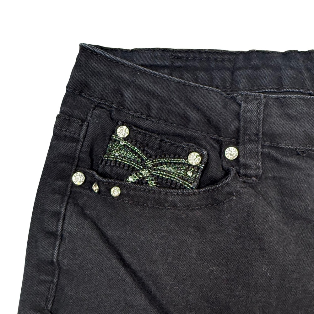 Earl Jean Womens 12P Black Denim Rhinestone Embellished Bootcut Jeans IWP10479BK - Picture 5 of 12